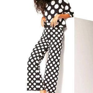 NWT Anthropologie Current Air Miriam Sweater Lounge Set Black White Polka Dots L